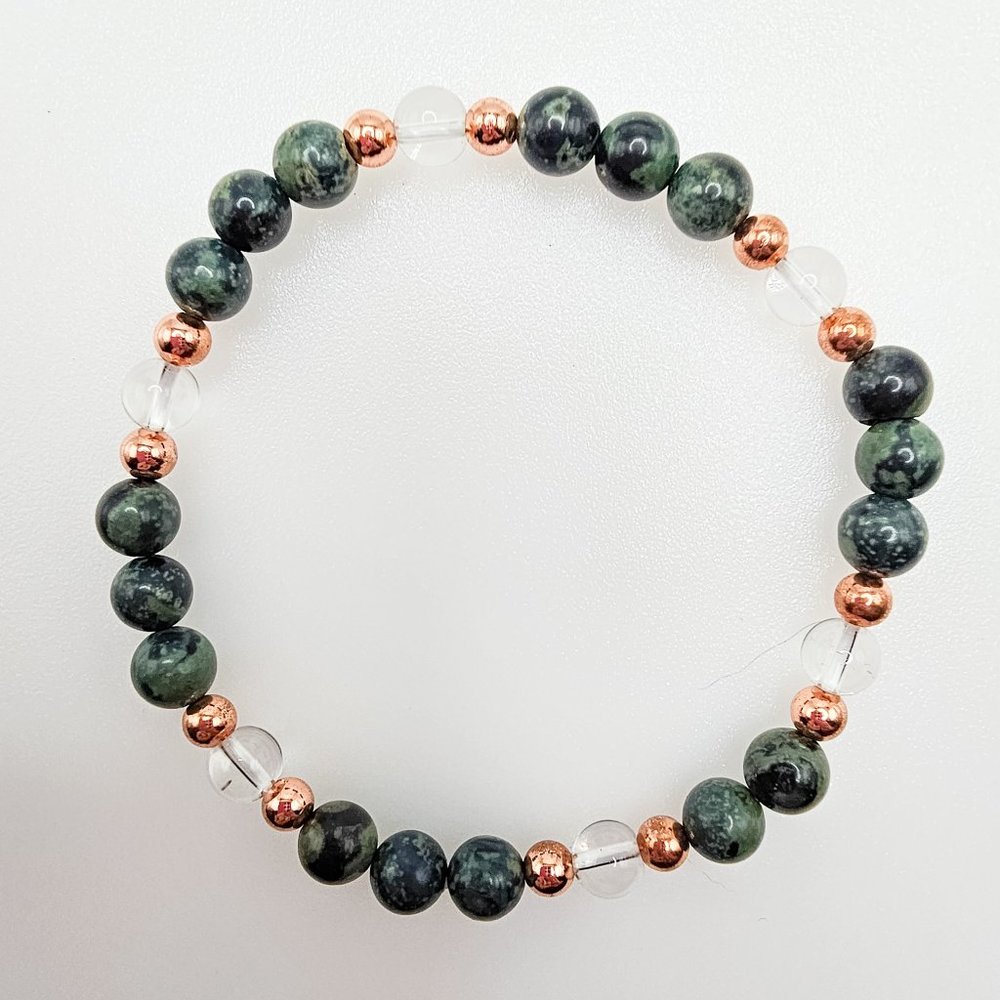 Kambaba Jasper, Clear Quartz, & Gold Hematite Energy Bracelet 6MM